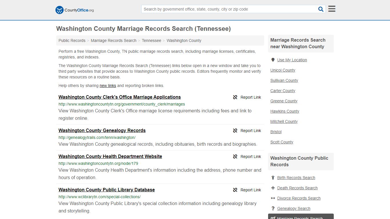 Washington County Marriage Records Search (Tennessee)