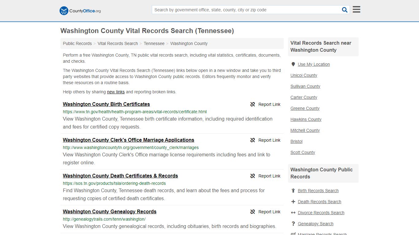 Vital Records Search - Washington County, TN (Birth, Death, Marriage ...